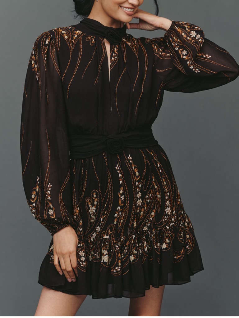 New Farm Rio Long Sleeve Keyhole Cutout Mini Dress